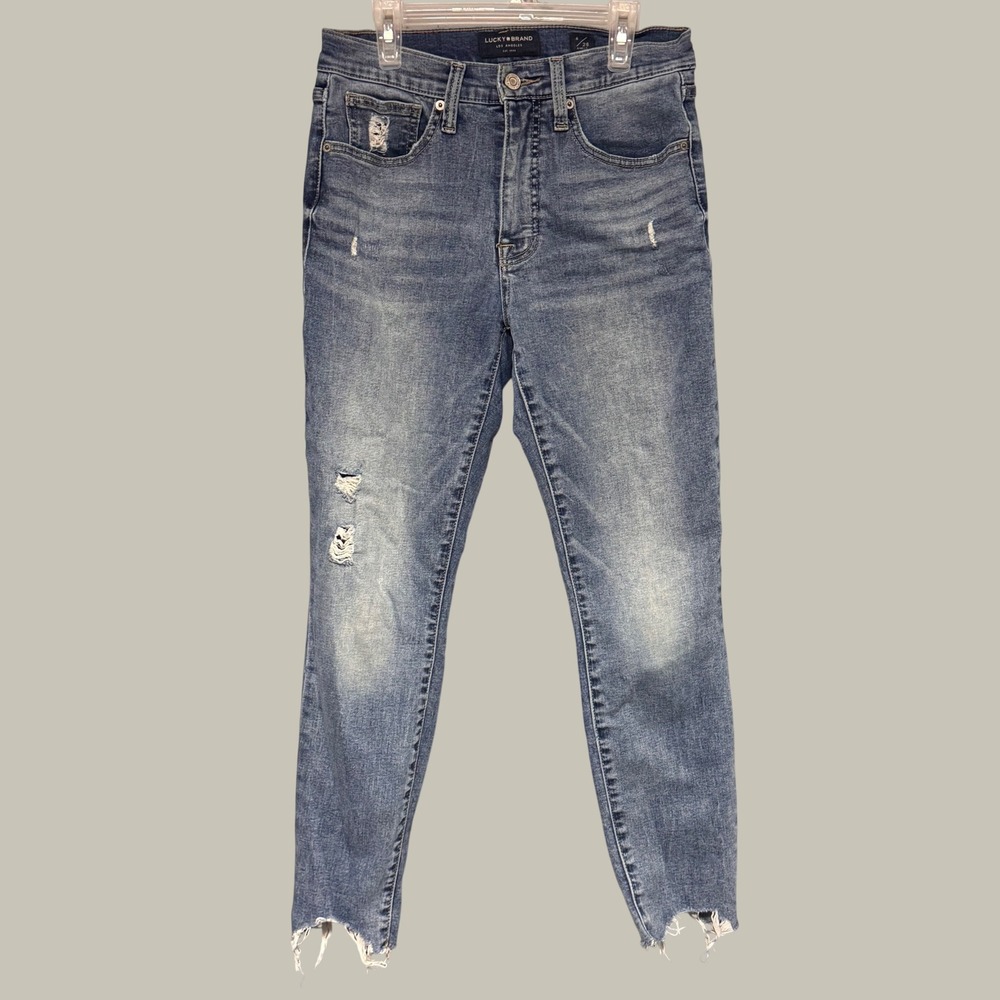 Lucky Brand Bridgette High Rise Skinny Ankle Jeans Distressed Raw Hem Size 6 28